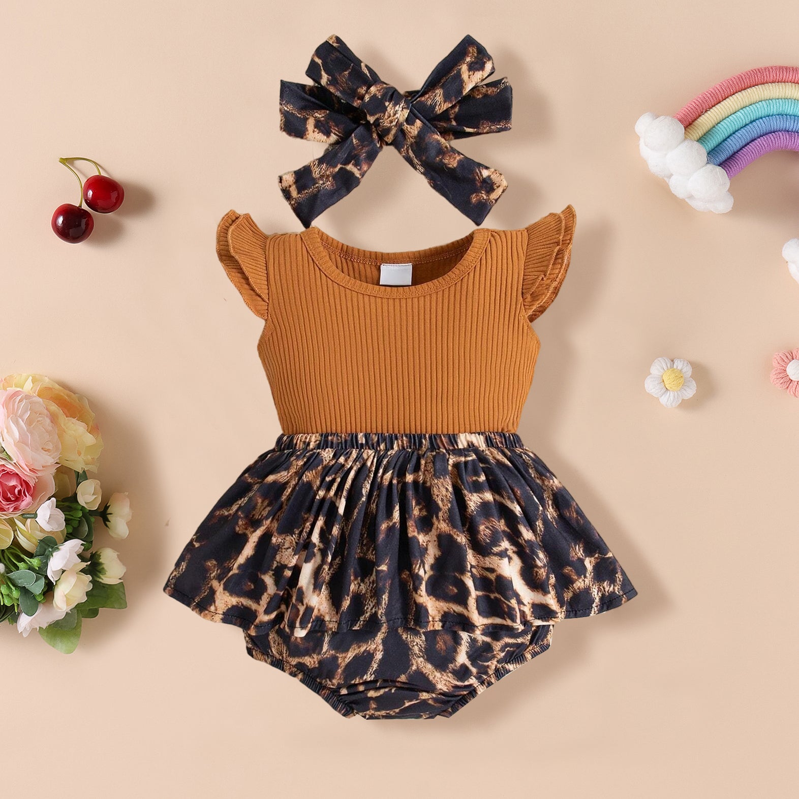 3PCS Stylish Leopard Printed Sleeveless Baby Set
