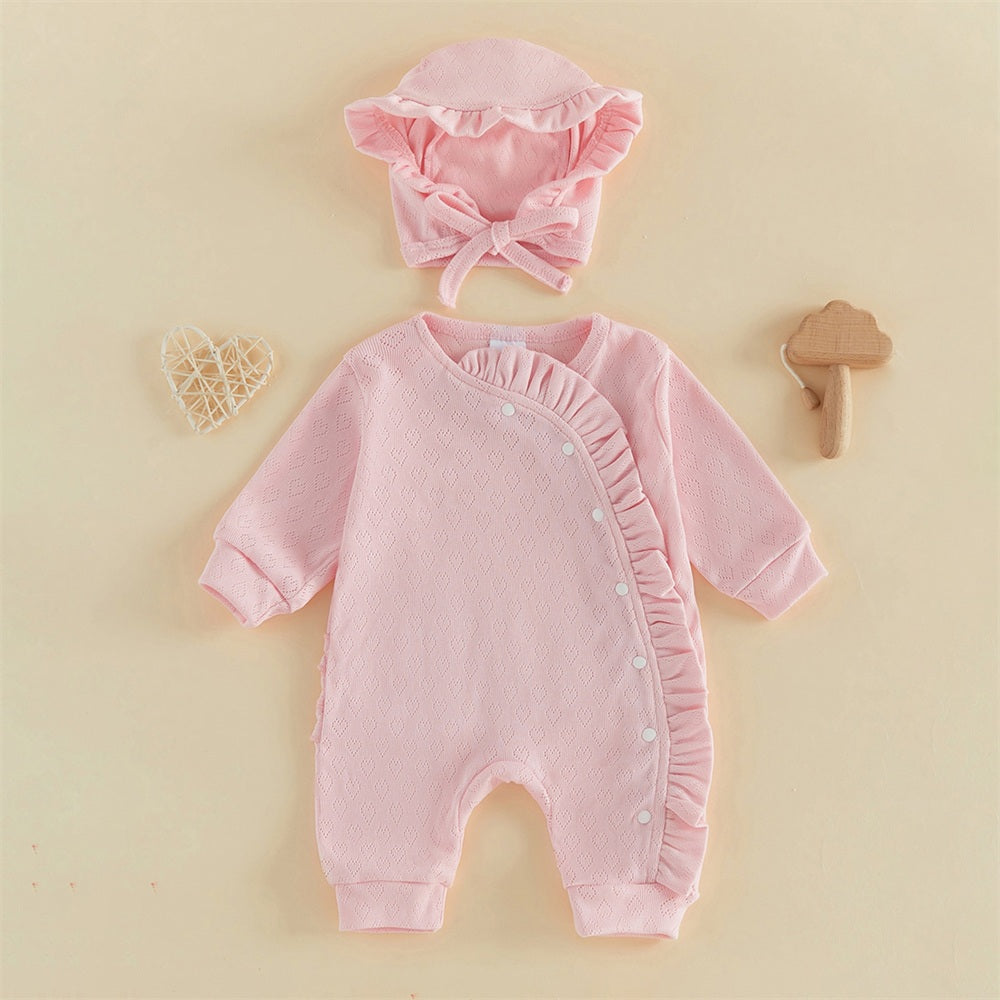 2PCS Sweet Solid Color Long Sleeve Ruffle Baby Jumpsuit
