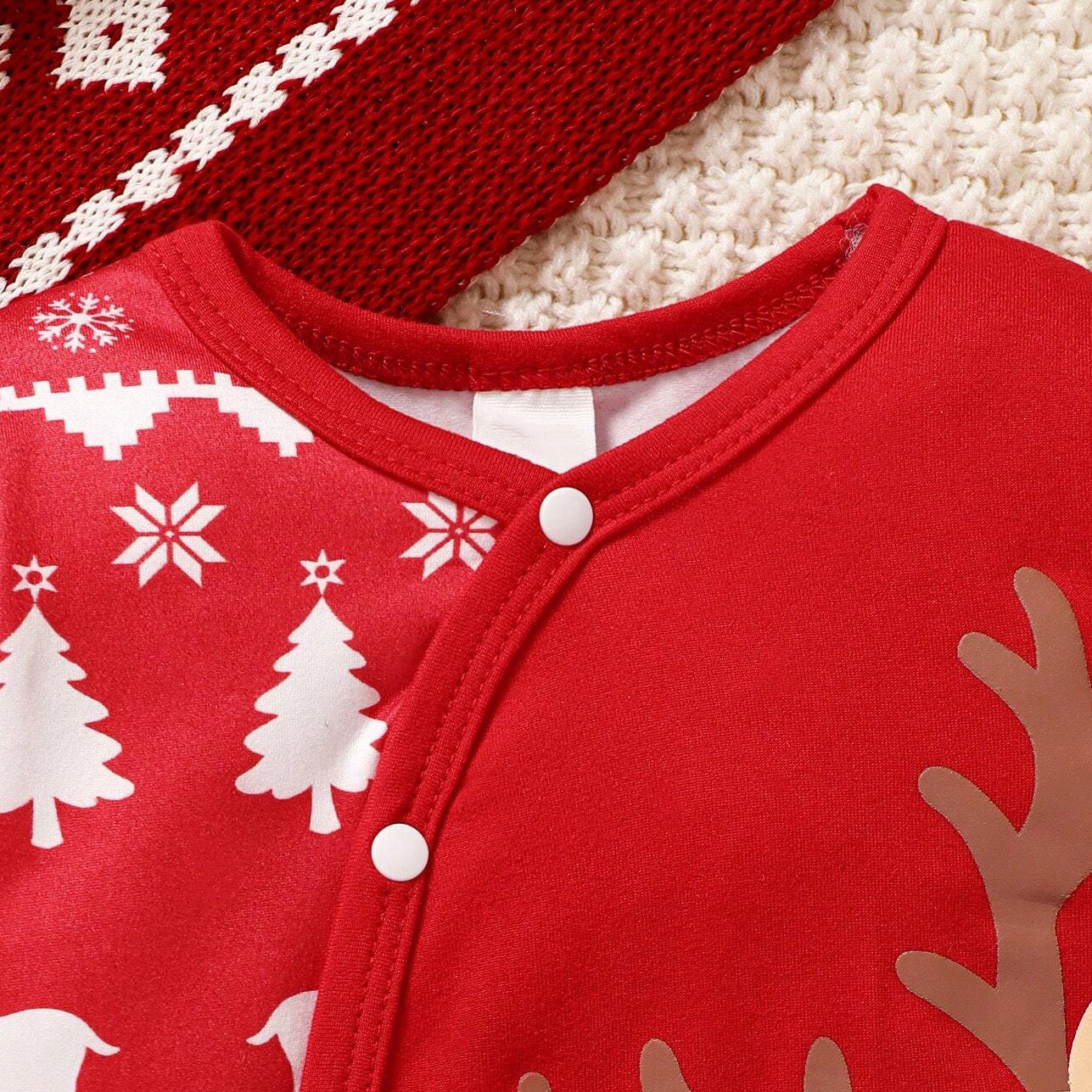 Cute Christmas Elk Printed Long Sleeve Baby Jumpsuit