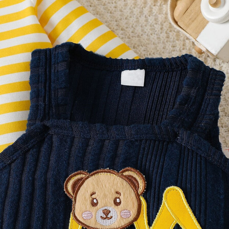 2PCS Lovely Bear Excavator Embroidery Long Sleeve Baby Set