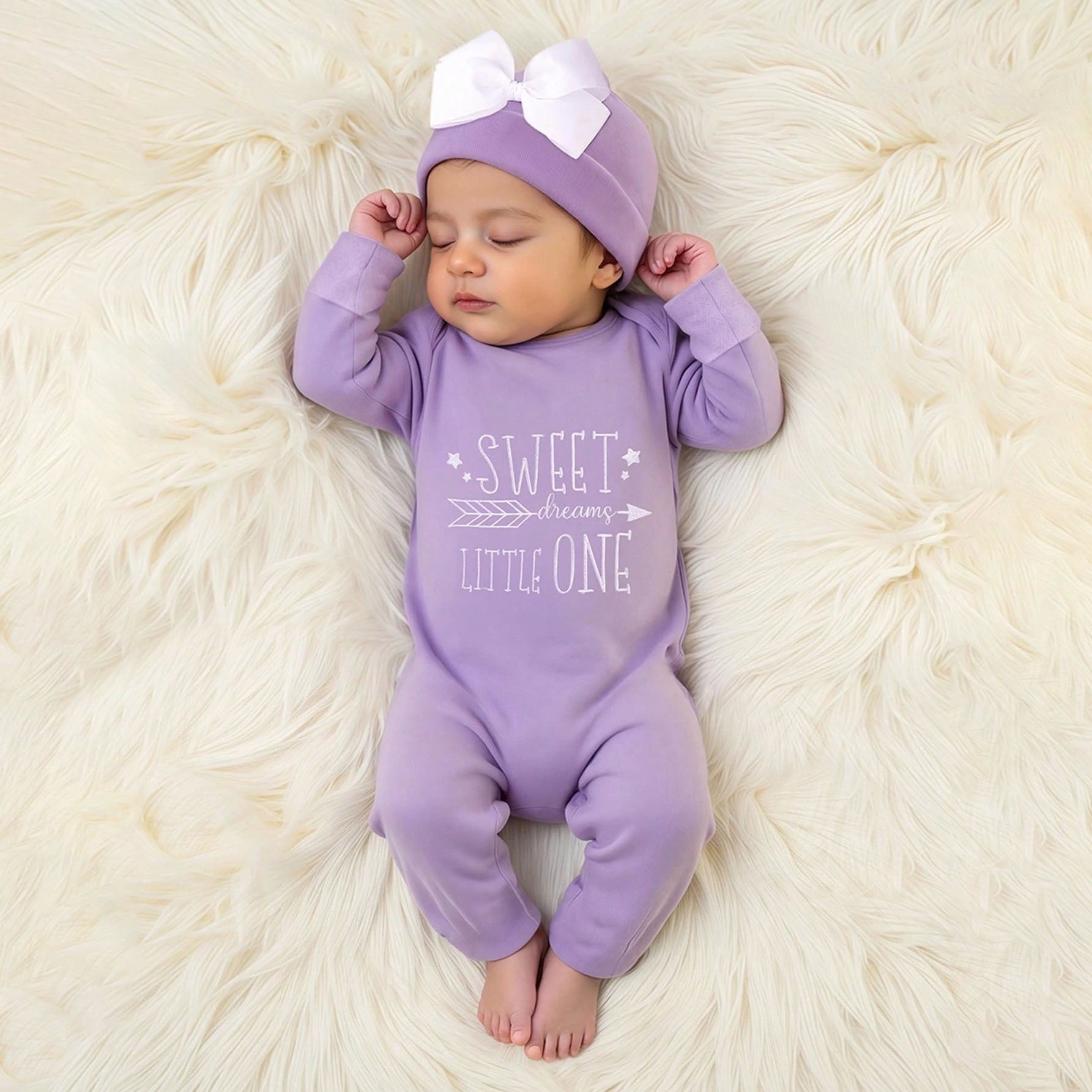 2PCS Sweet Little One Letter Print Long Sleeve Baby Jumpsuit