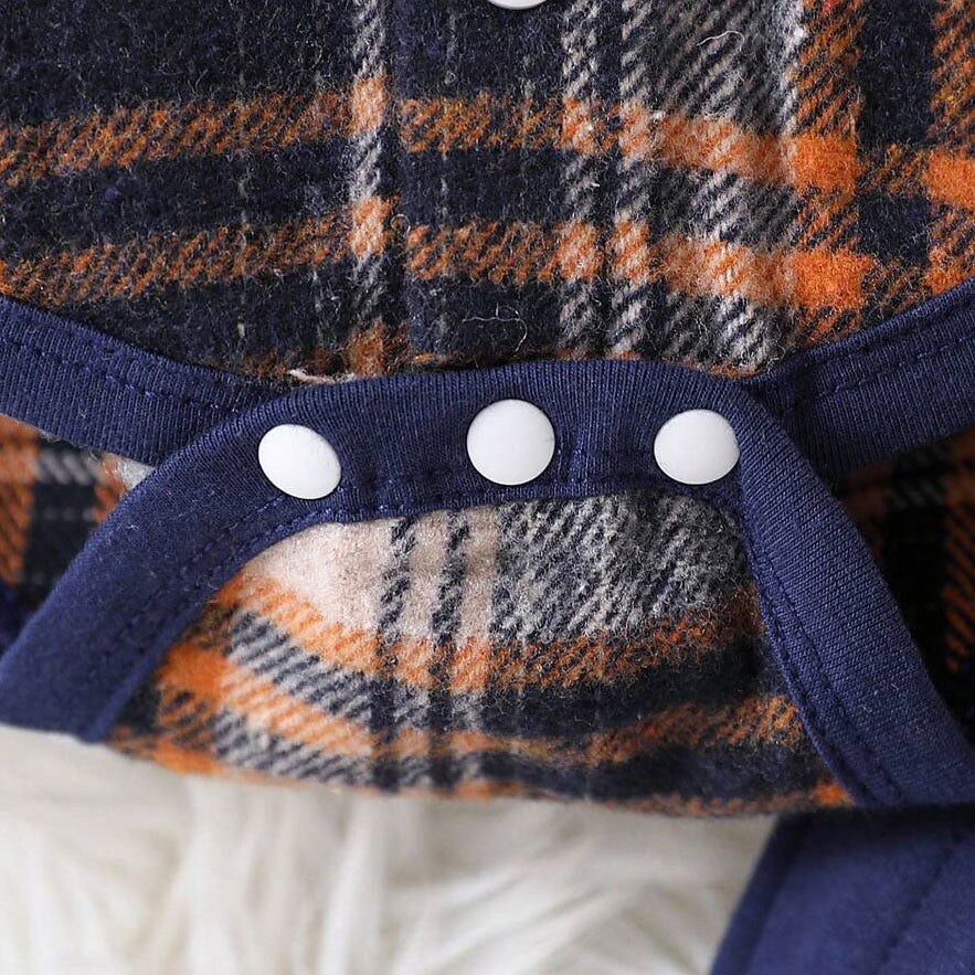 2PCS Comfy Plaid Printed Long Sleeve Hoodie Baby Set