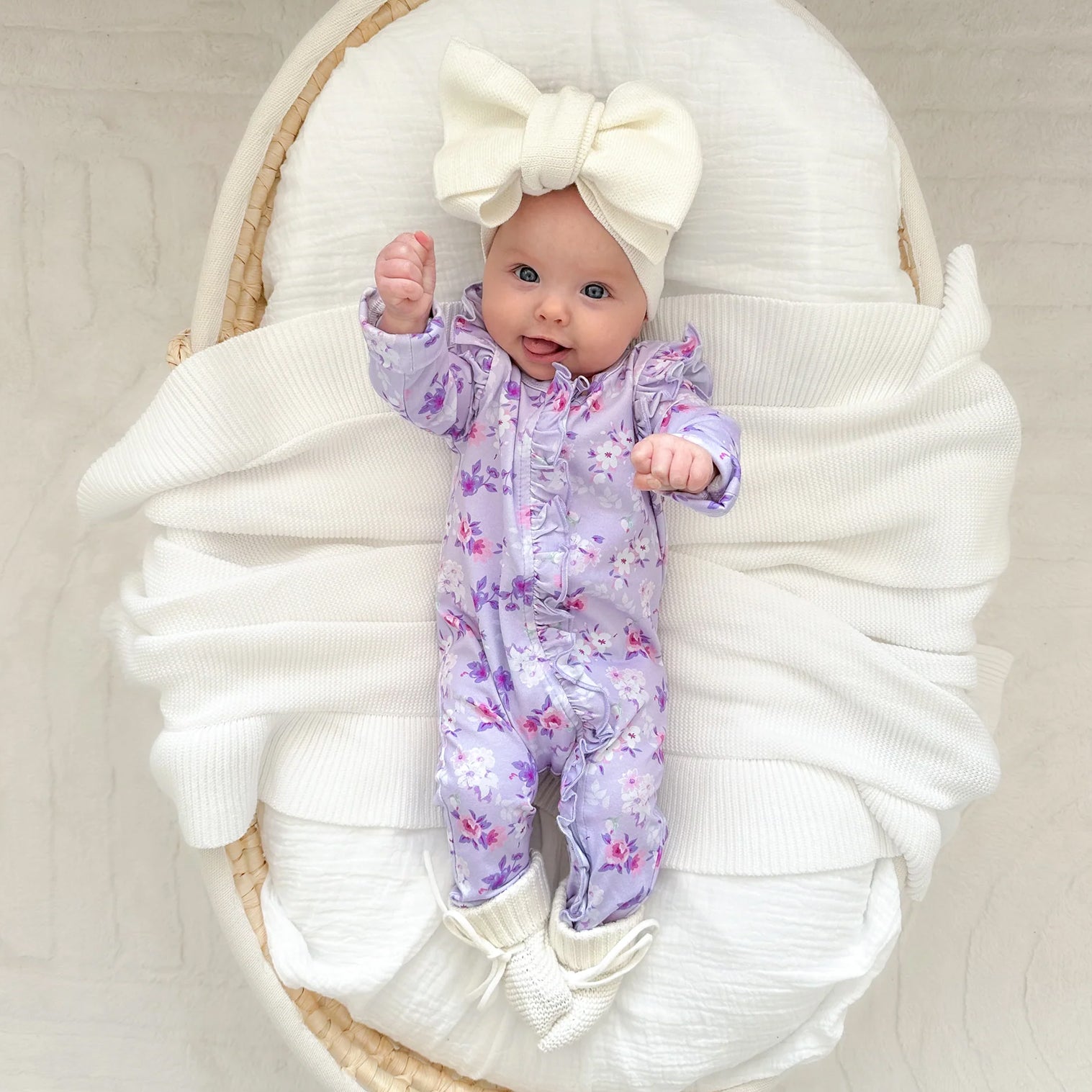 2PCS Charming Floral Printed Long Sleeve Zipper Baby Jumpsuit