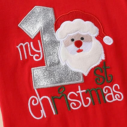 2PCS My 1st Christmas Letter Stripe Printed Long Sleeve Baby Jumpsuit