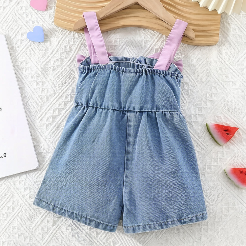 Cute Painted Iron-On Transfer Baby Denim Suspender Shorts