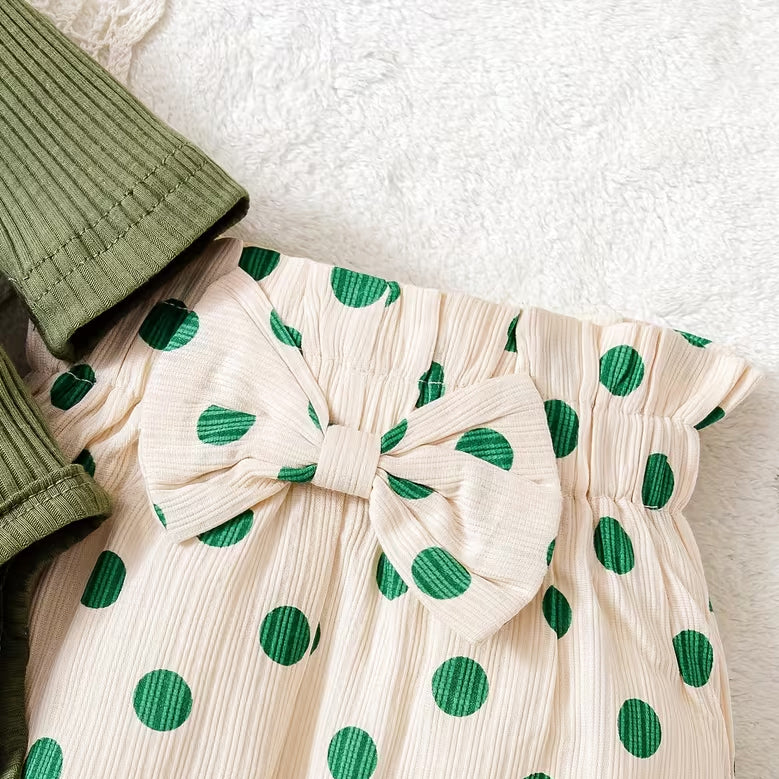 3PCS Pretty Polka Dots Printed Long Sleeve Baby Set