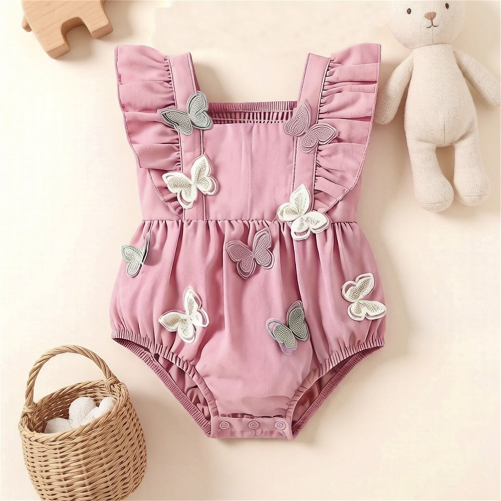 Cute Casual Butterfly Ruffled Sleeveless Baby Romper