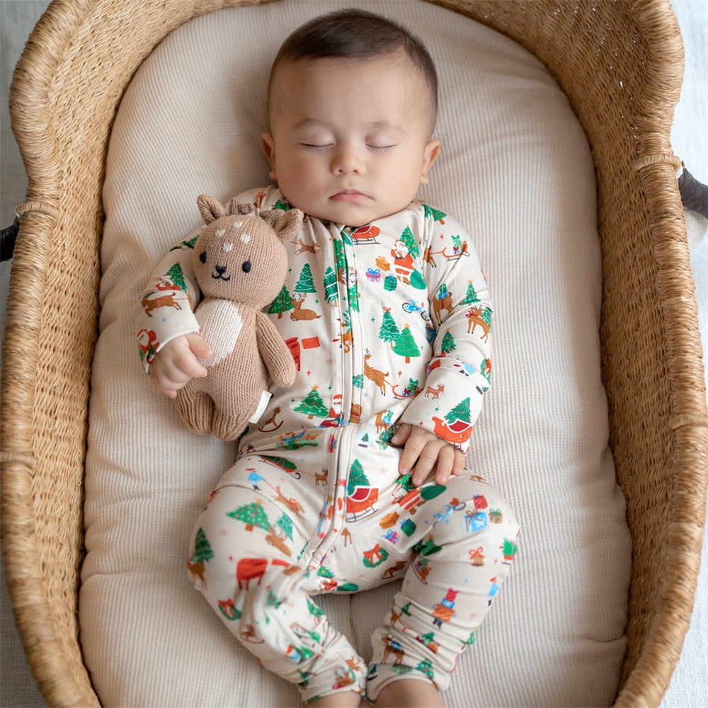 Casual Christmas Tree Print Long Sleeve Baby Jumpsuit