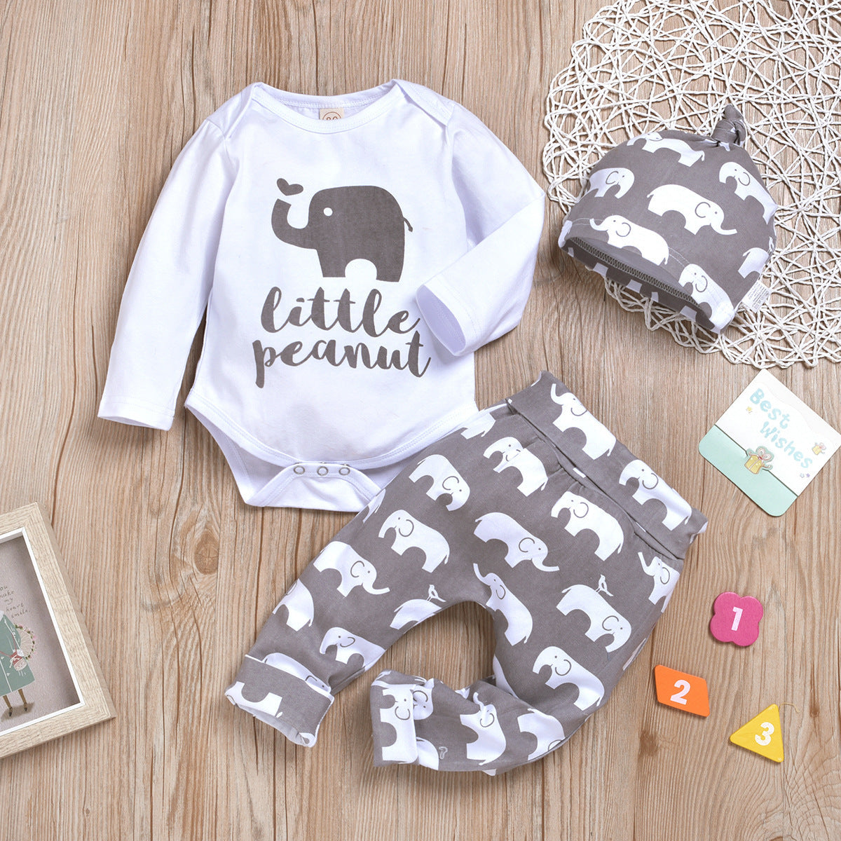 3PCS Little Elephant Printed Baby Set