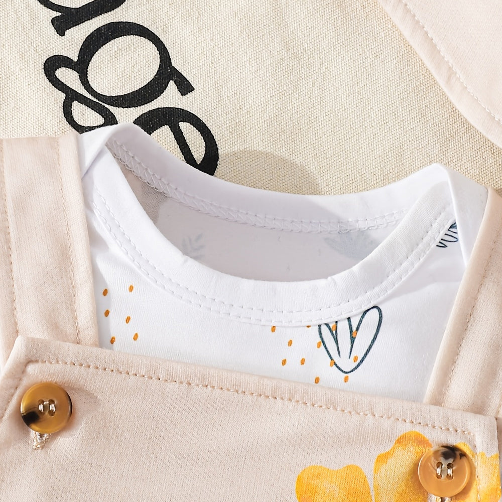 3PCS Lion Sunflower Printed Short Sleeve Baby Overalls Set
