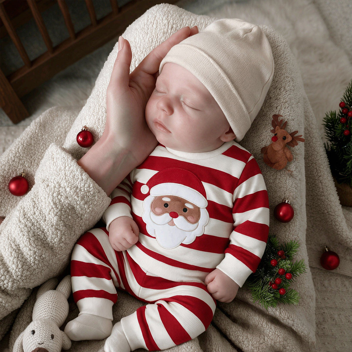 2PCS Lovely Santa Claus and Stripe Print Long Sleeve Baby Set