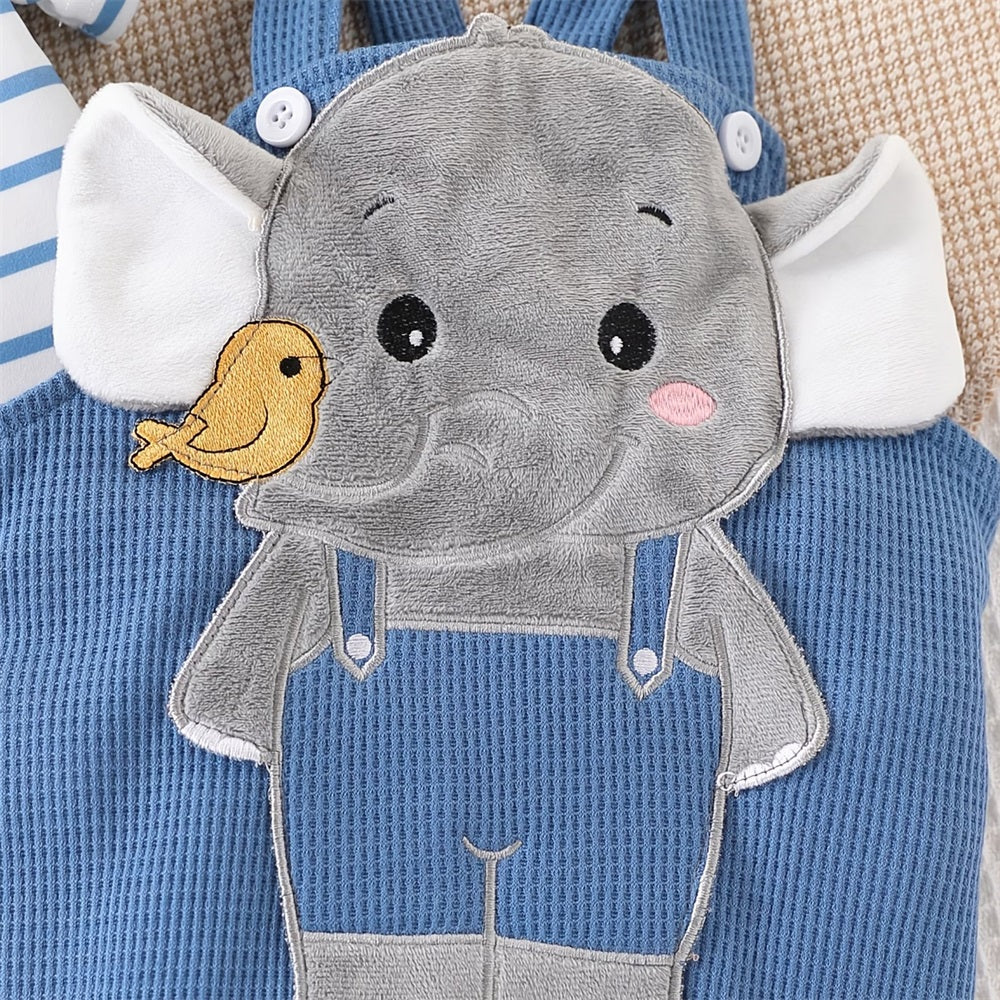 2PCS Summer Elephant Printed Striped Short Sleeve Baby Set