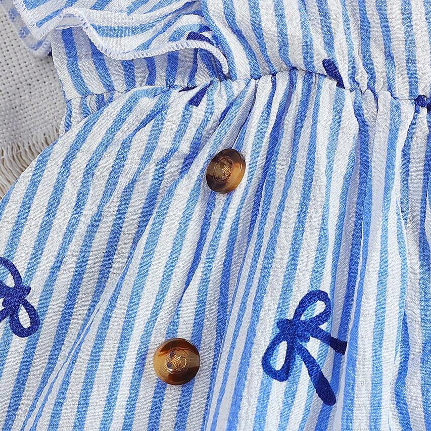 2PCS Sweet Bow Stripe Printed Flutter Sleeve Baby Girl Romper