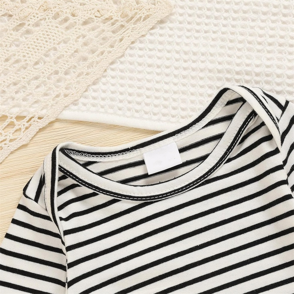 3PCS Mama's Boy Letter Embroidery Striped Baby Overalls Set