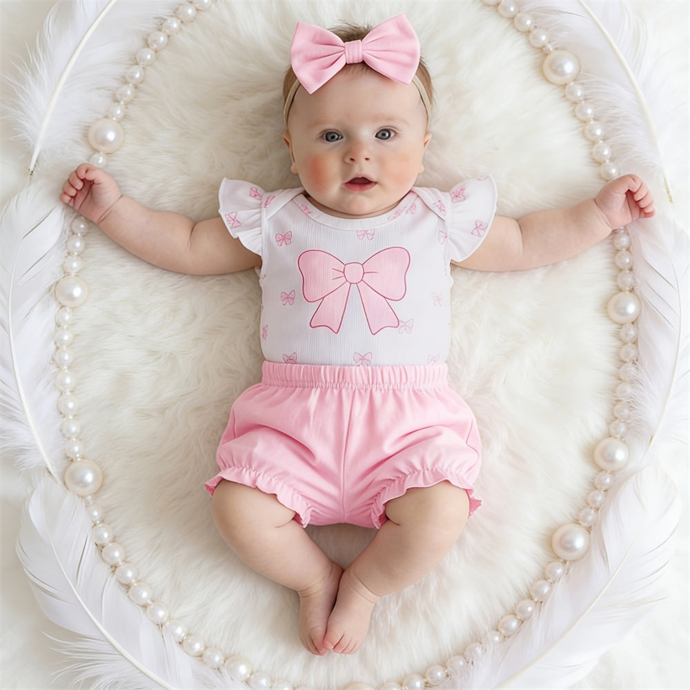 3PCS Elegant Bow Printed Flutter Sleeve Baby Set