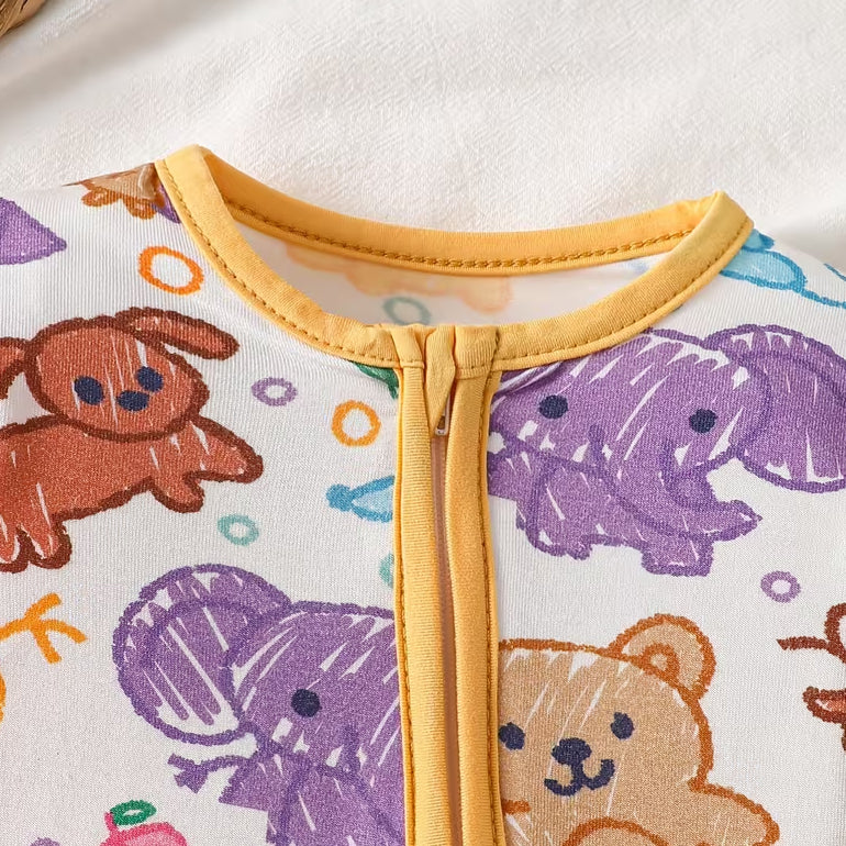 Adorable Cartoon Animal Printed Long Sleeve Zipper Baby Jumpsuit