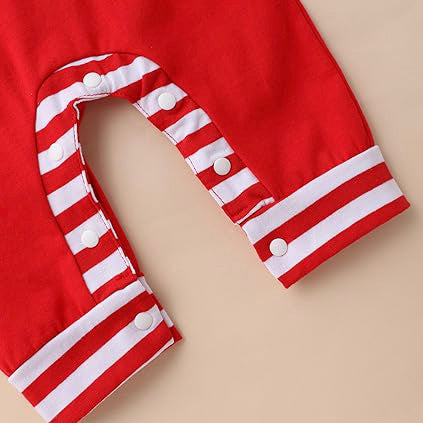 2PCS My 1st Christmas Letter Stripe Printed Long Sleeve Baby Jumpsuit