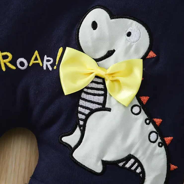 2PCS Cute Stripe and Dinosaur Printed Short Sleeve Baby Set