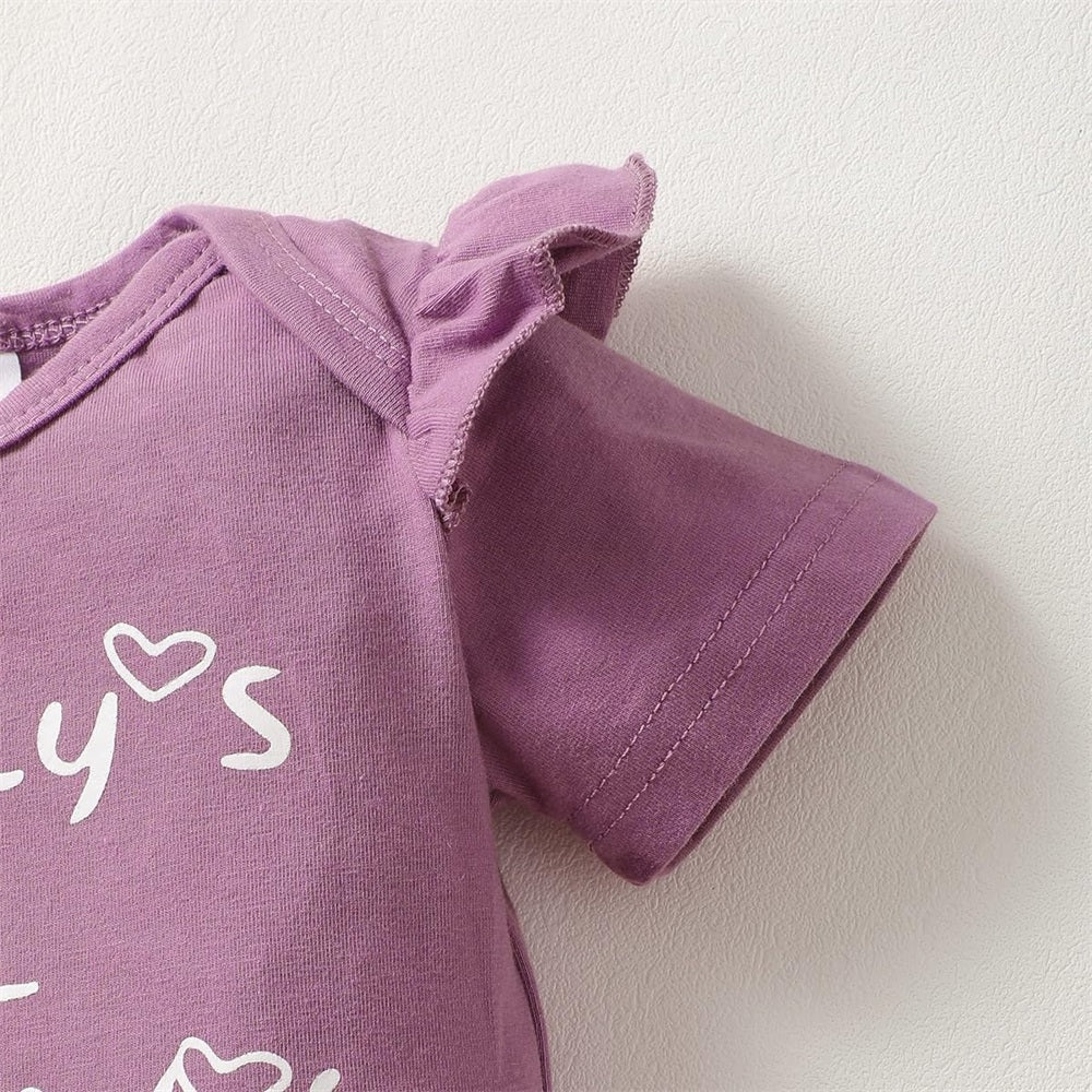 4PCS Daddy's Girl Mommy's World Letter Floral Short Sleeve Baby Set