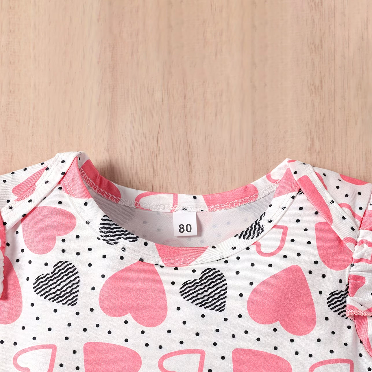 2PCS Pretty Heart Printed Bow Long Sleeve Baby Set