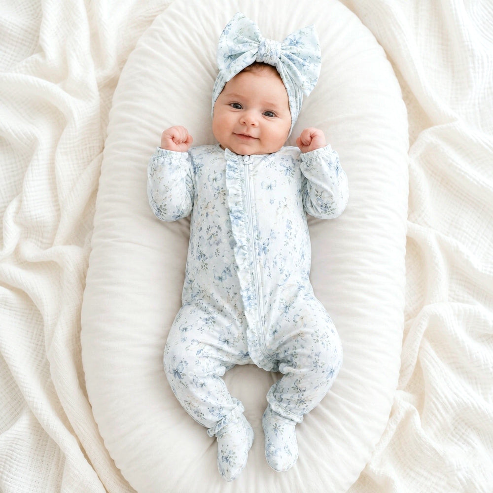 2PCS Classic Floral Printed Zipper Baby Girl Jumpsuit