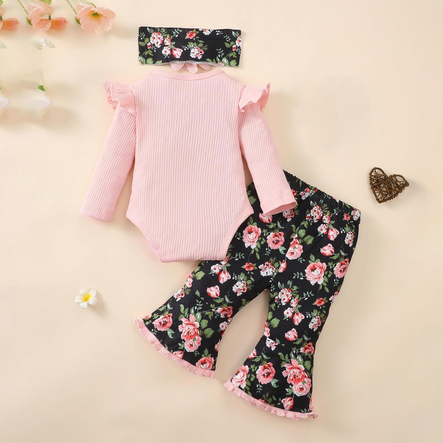 3PCS I'm My Daddy's Girl Letter Floral Printed Ruffle Baby Set