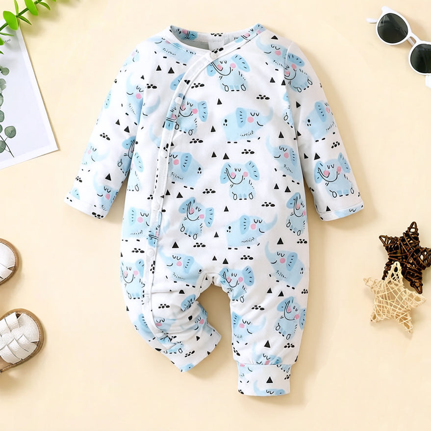 Lovely Elephant Print Long Sleeve Baby Jumpsuit