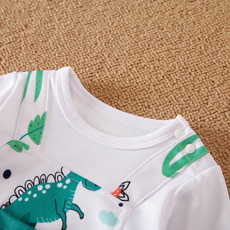 Lovely Cartoon Dinosaur Printed Long Sleeve Baby Jumpsuit