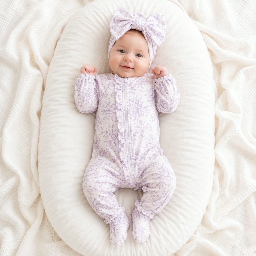 2PCS Graceful Floral Printed Zipper Long Sleeve Baby Jumpsuit
