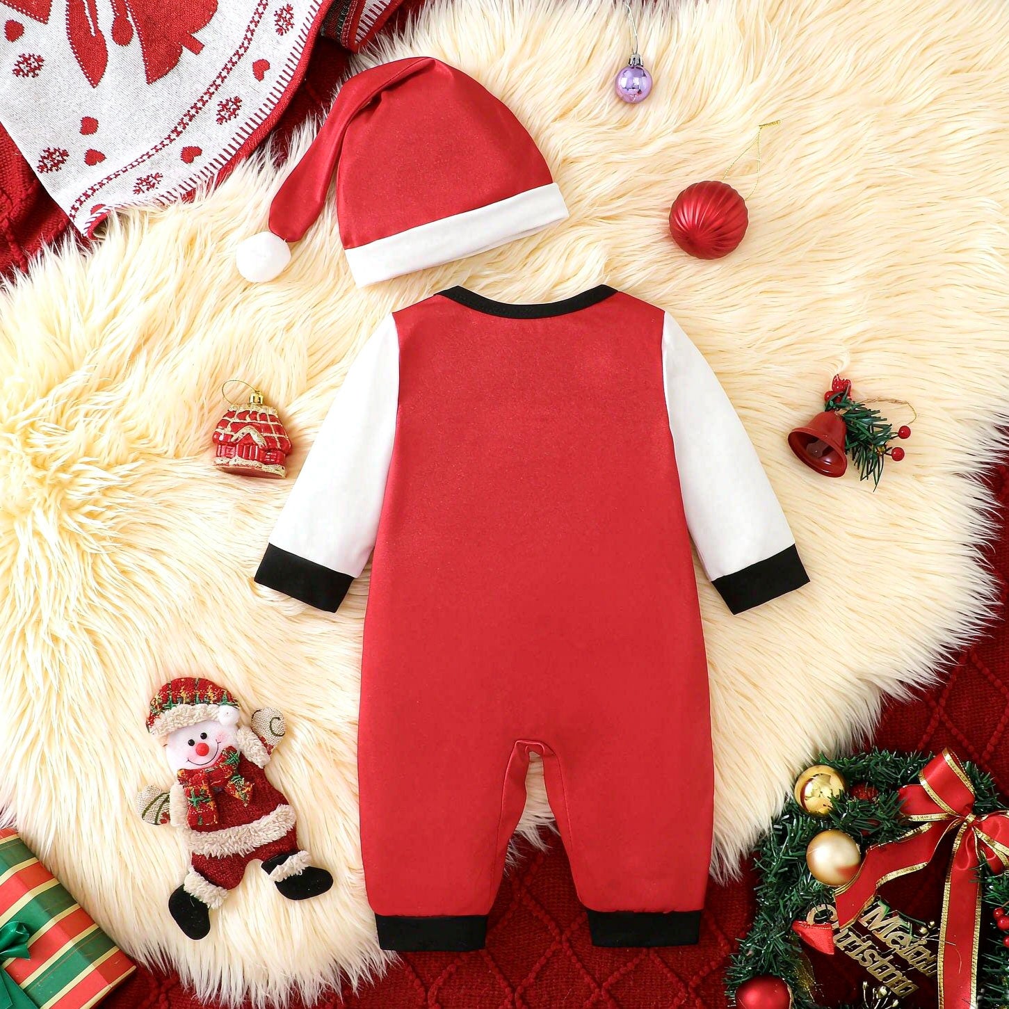 2PCS Christmas Plaid Printed Long Sleeve Baby Jumpsuit