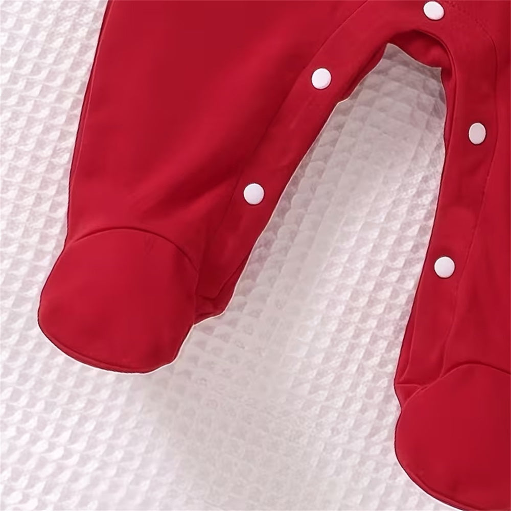 2PCS Christmas Themed Letter Print Peter Pan Collar Baby Jumpsuit