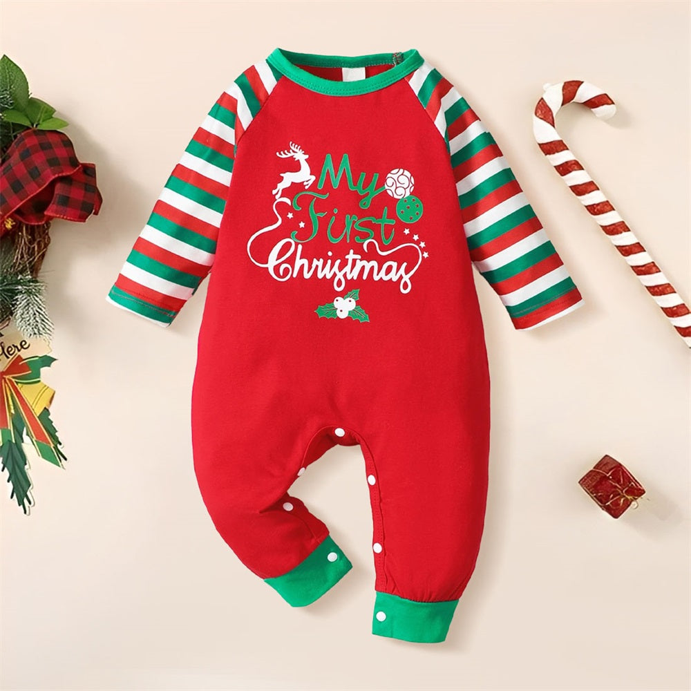 My First Christmas Letter Print Long Sleeve Baby Jumpsuit