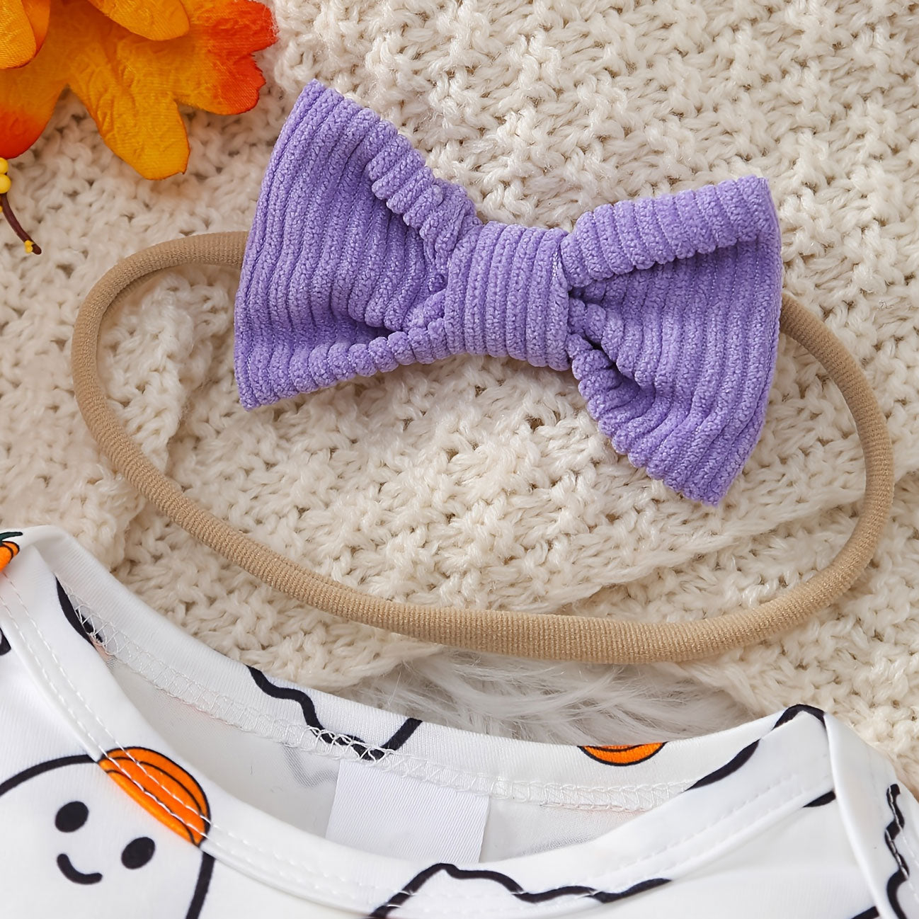 3PCS Little Boo Letter Embroidered Ghost Print Corduroy Overalls Baby Set