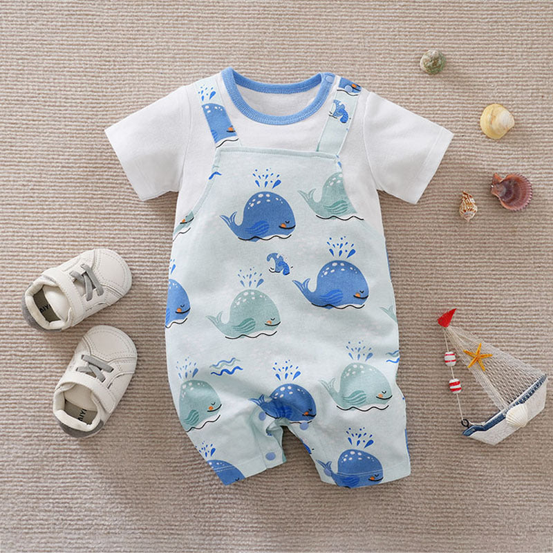 Cute Whale Printed Short Sleeve Baby Jumpsuit