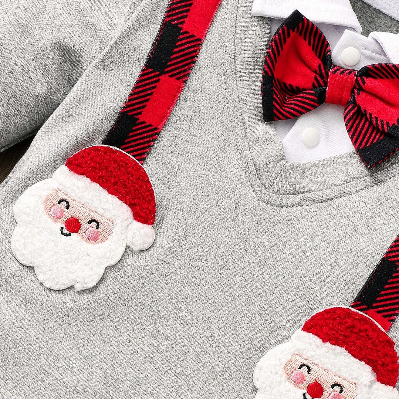 2PCS Santa Claus Plaid Printed Long Sleeve Baby Set