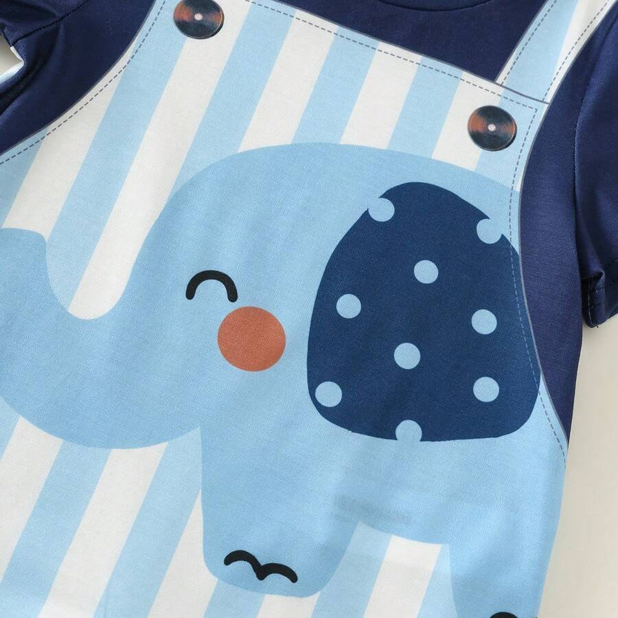 Casual  Elephant Stripe Printed Baby Jumpsuit