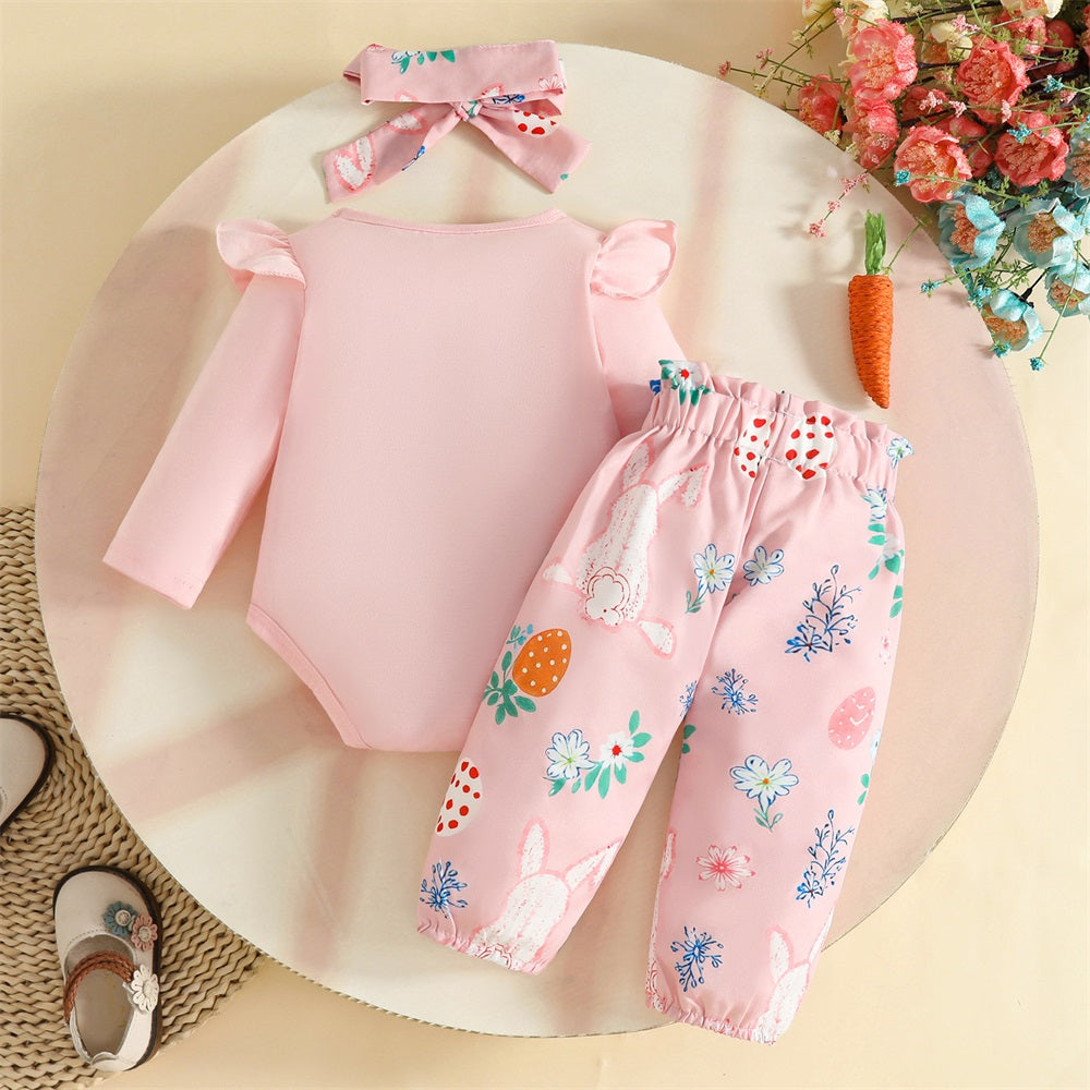 3PCS My First Easter Letter Rabbit Print Long Sleeve Baby Set