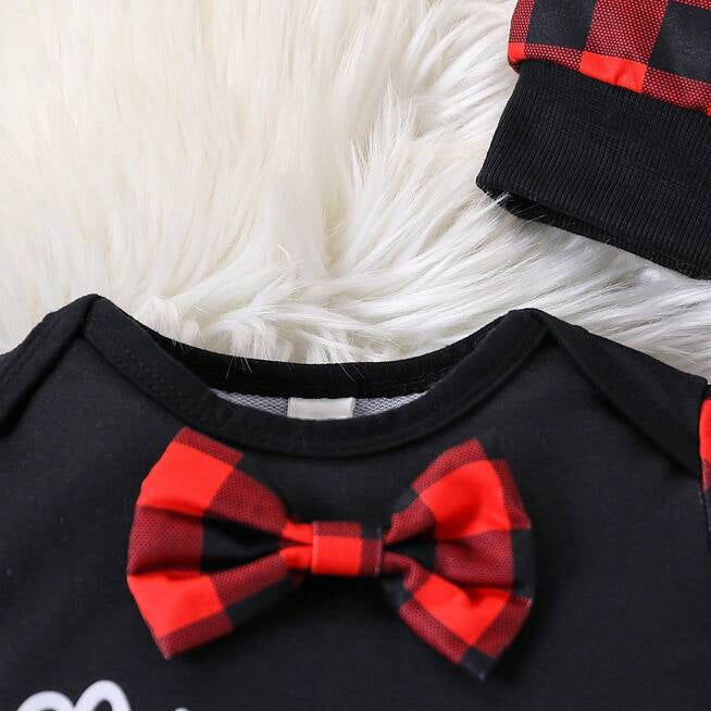 2PCS My 1st Christmas Letter Car Plaid Printed Baby Jumpsuit