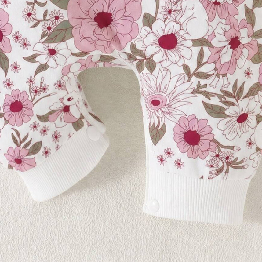Vintage Baby Girl Floral Printed Long Sleeve Jumpsuit
