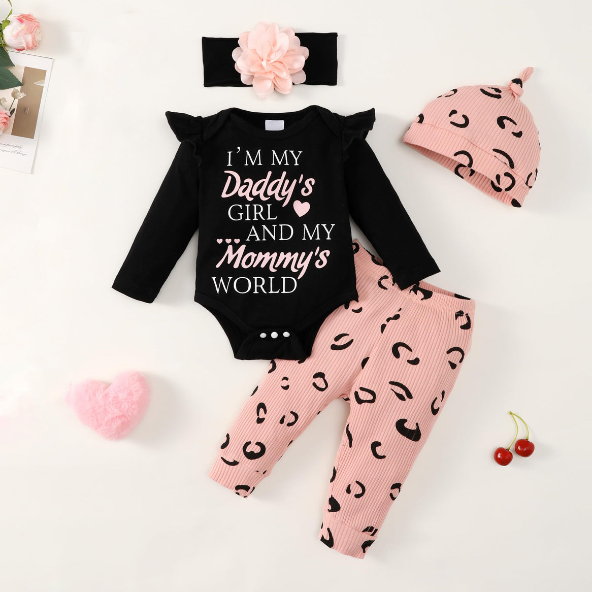 4PCS Daddy's Girl Mommy's World Letter Circles Printed Baby Set