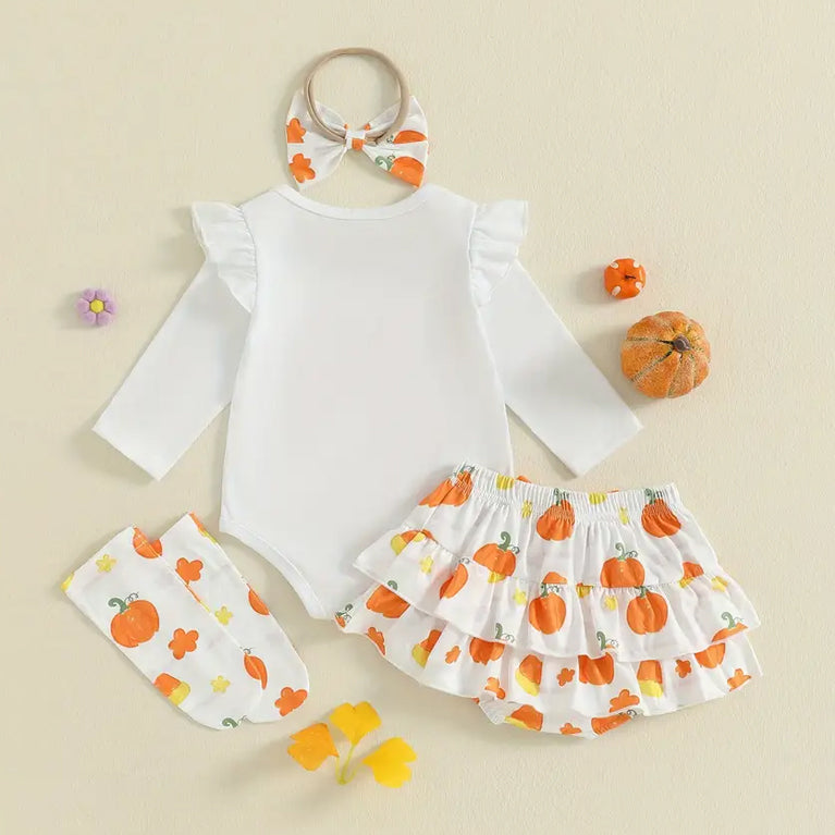 4PCS Halloween Will Trade Sister Letter Pumpkin Printed Baby Set