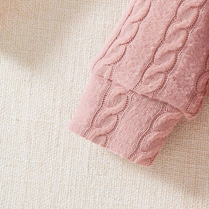 2PCS Solid Color Knit Lace Trim Long Sleeve Baby Girl Jumpsuit