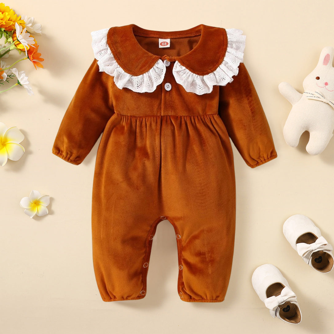 Elegant Solid Color Long Sleeve Baby Jumpsuit