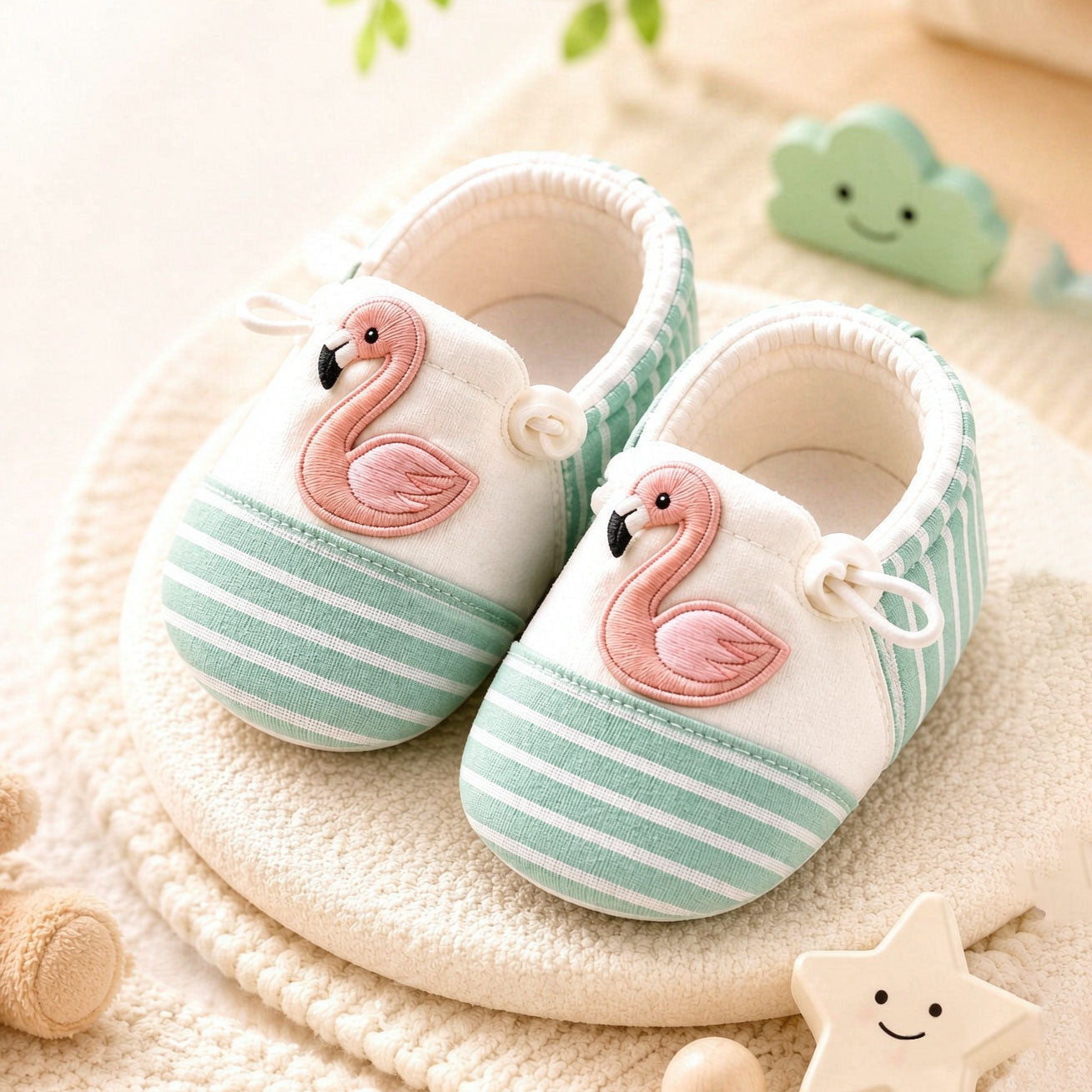 Baby Flamingo Embroidered Breathable Soft Sole Prewalker Shoes