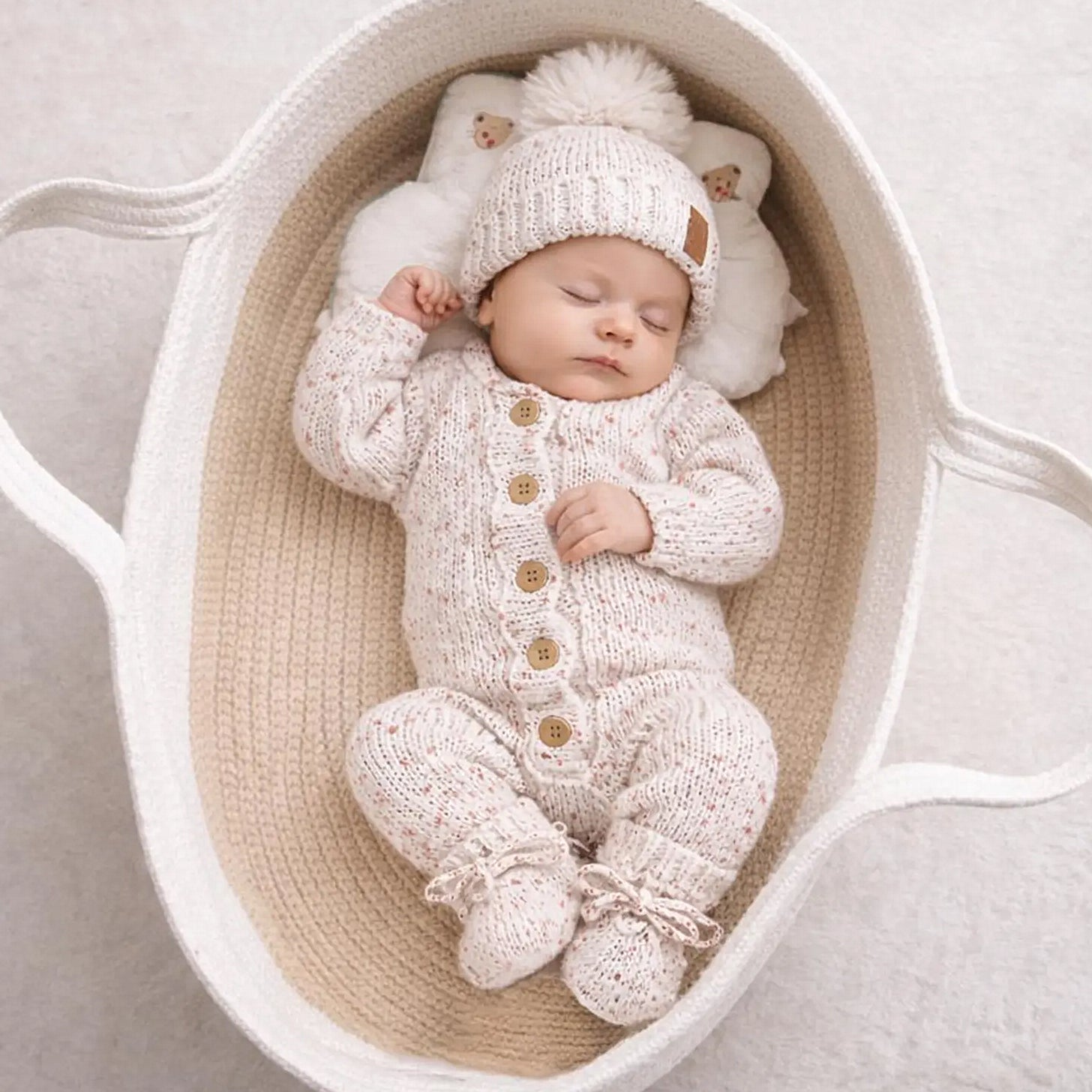 2PCS Comfy Solid Color Long Sleeve Baby Knit Jumpsuit