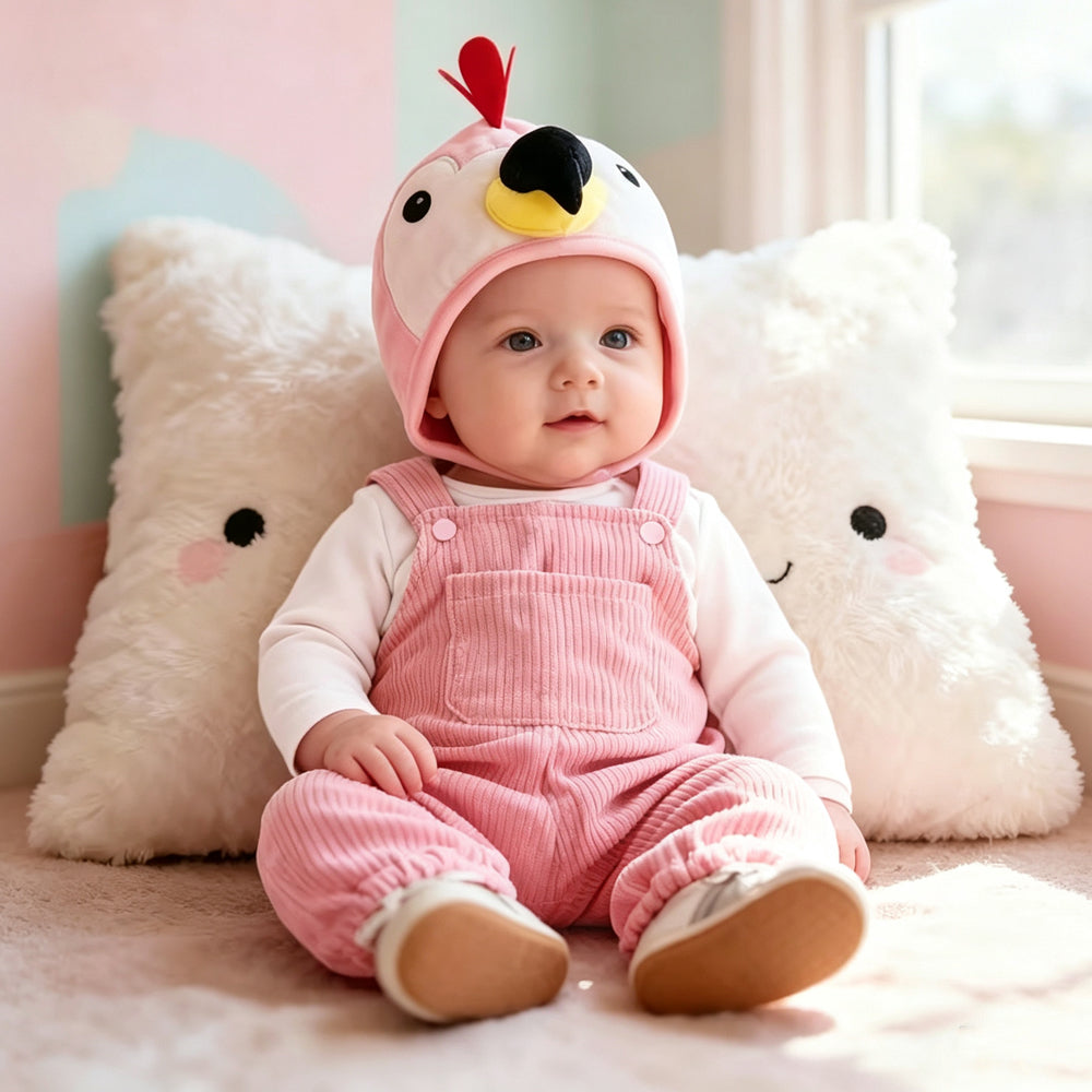 3PCS Cute Flamingo Hat Long Sleeve Baby Girl Corduroy Overalls Set