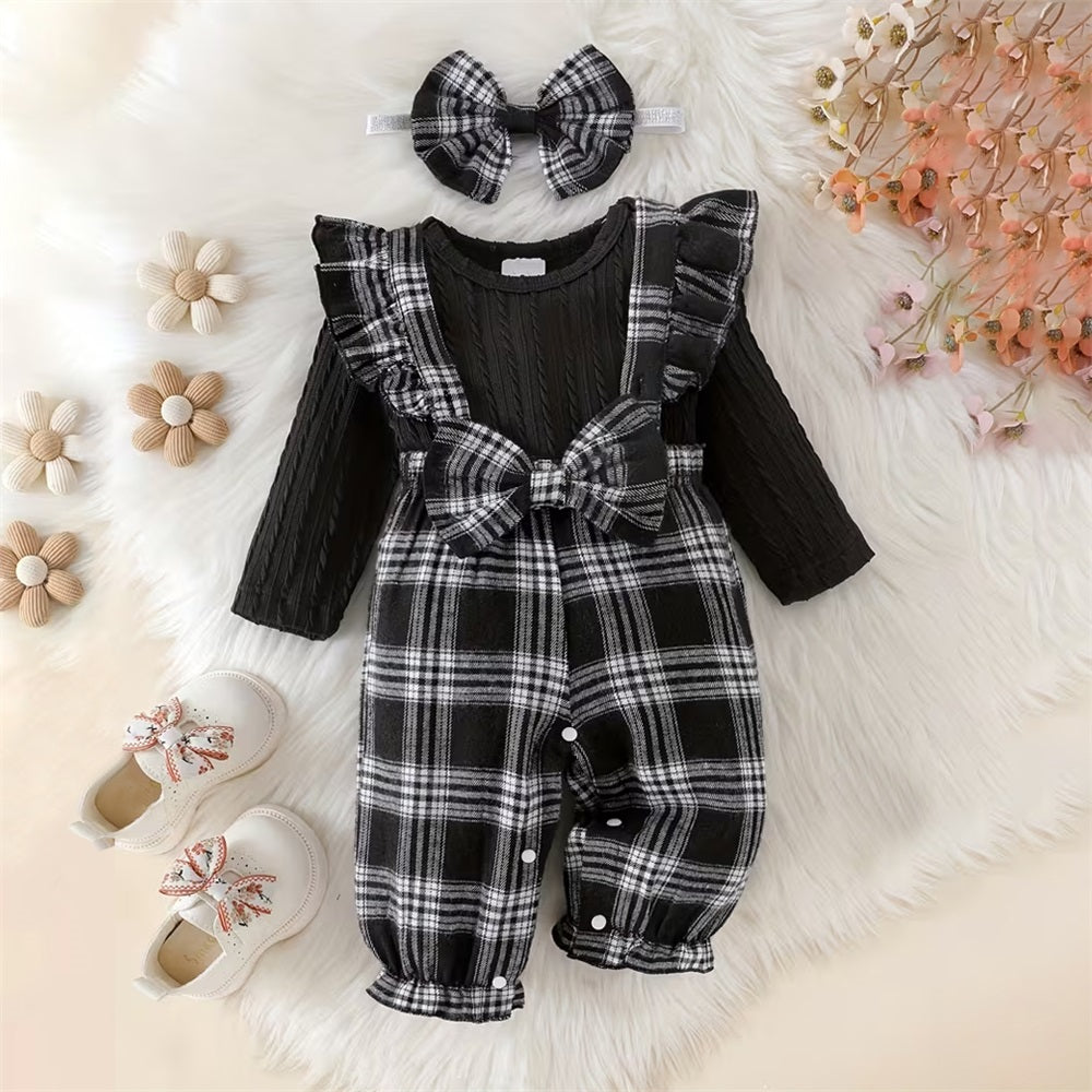 3PCS Fashion Trend Plaid Print Long Sleeve Baby Set
