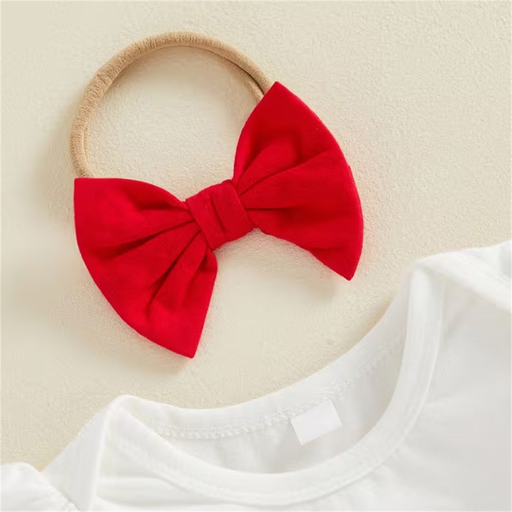 4PCS Sweet My 1st Christmas Letter Elk Print Baby Girl Set