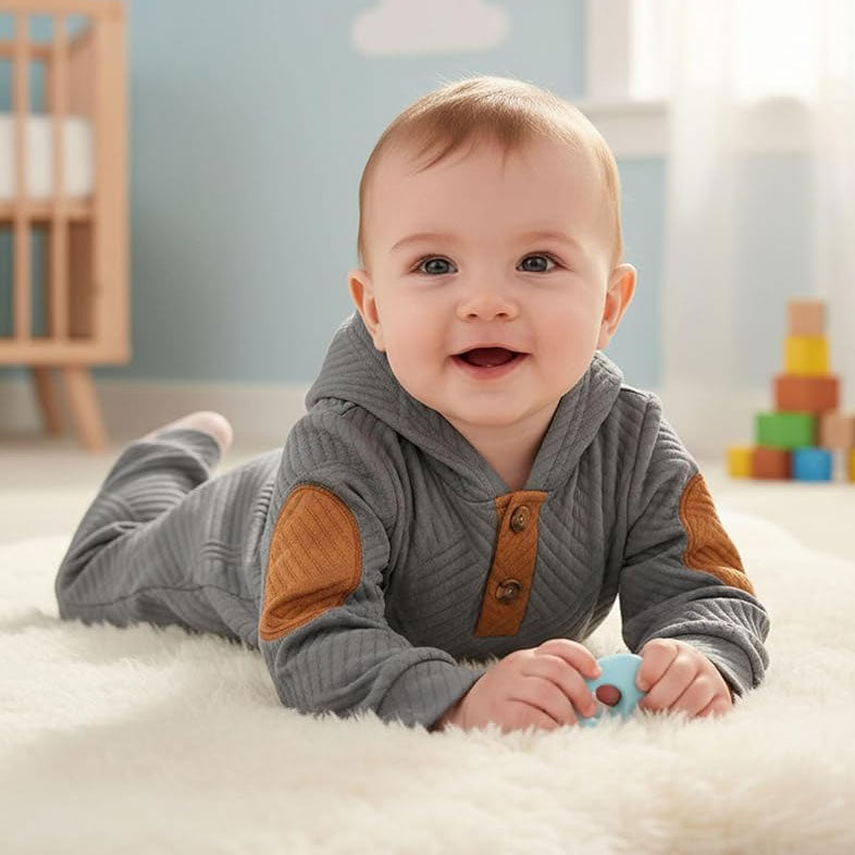 2PCS Stylish Color Block Long Sleeve Hoodie Baby Boy Set