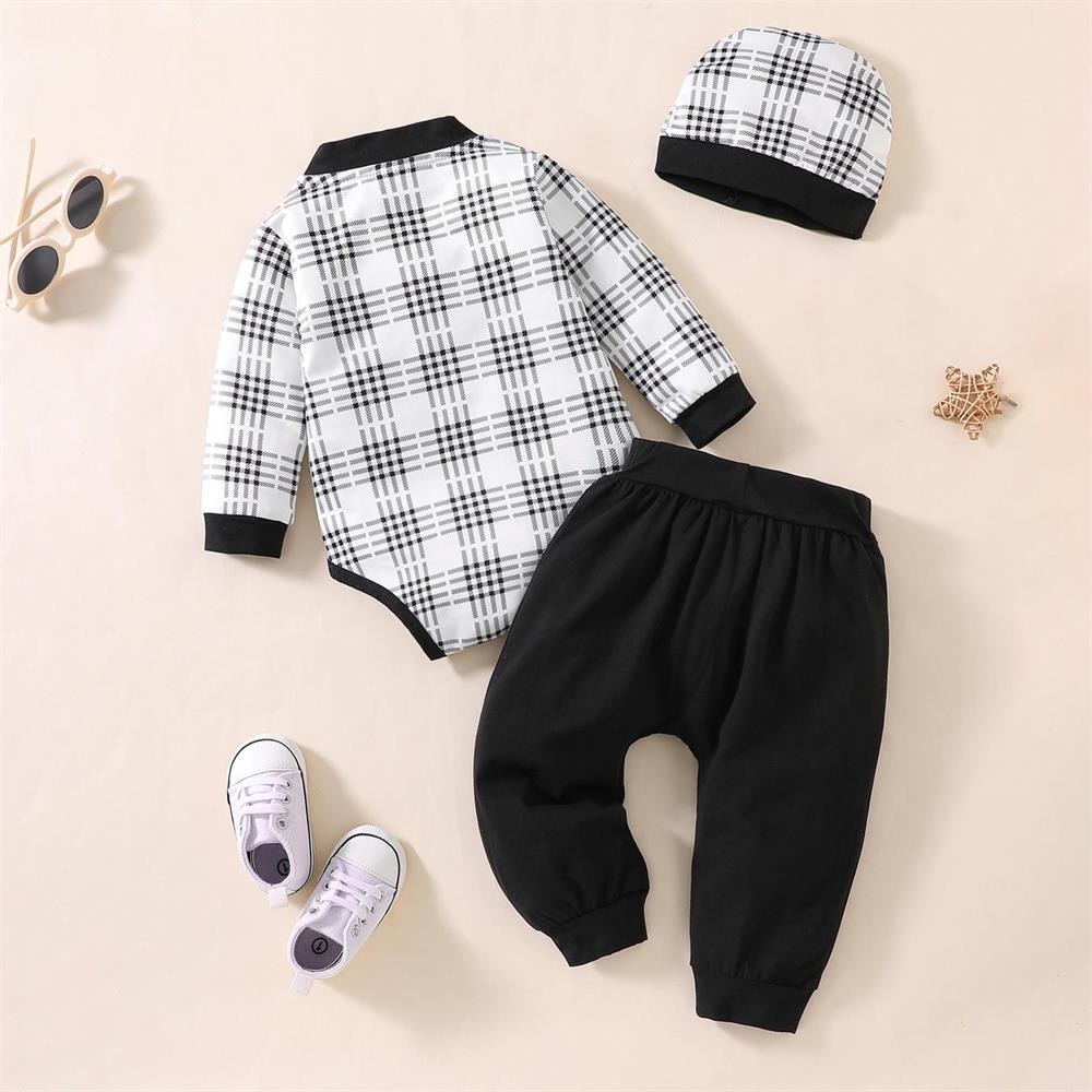 3PCS Stylish Plaid Print Long Sleeve Baby Boy Set